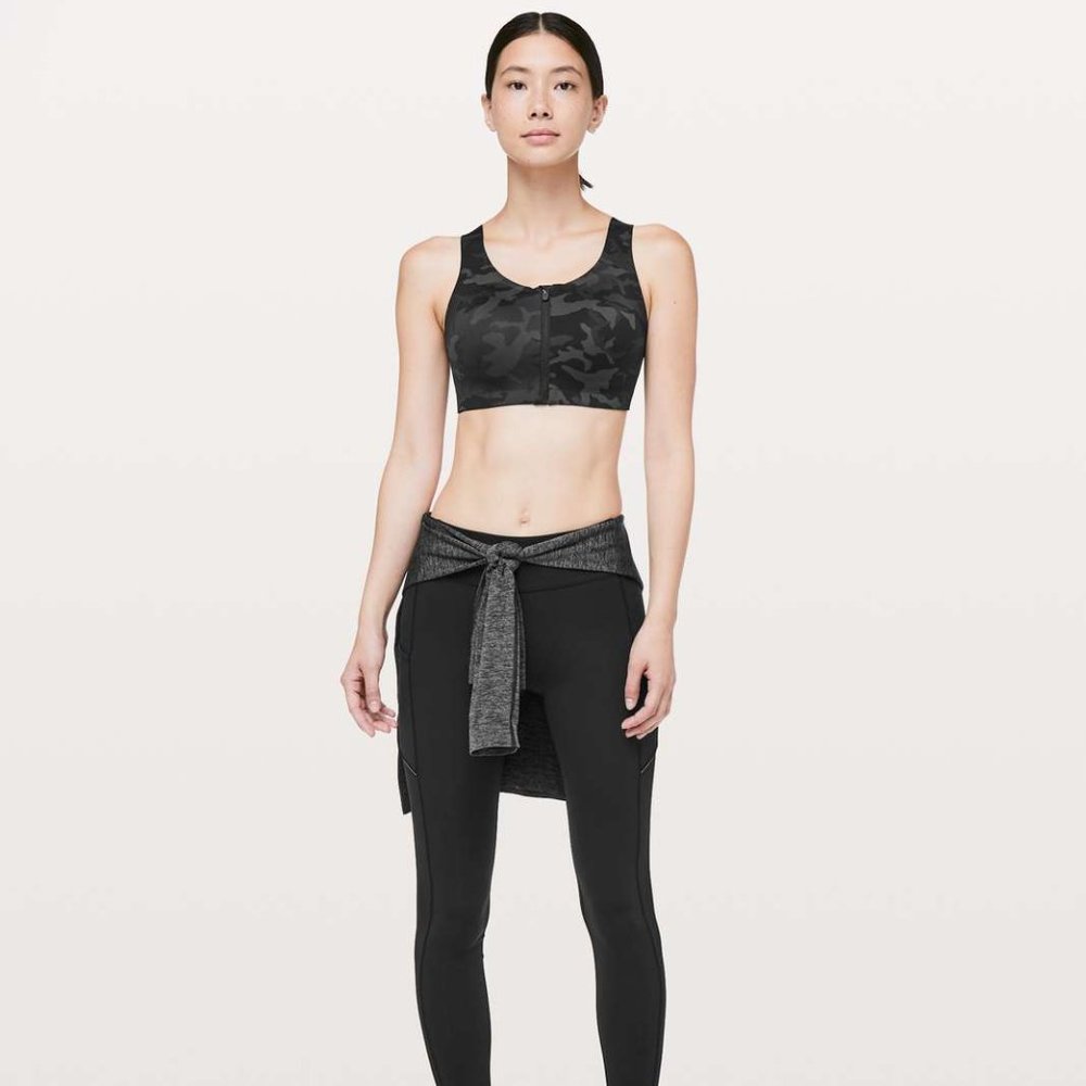 Lululemon Enlite Bra Zip Front High Support 32E and 34DD Camo